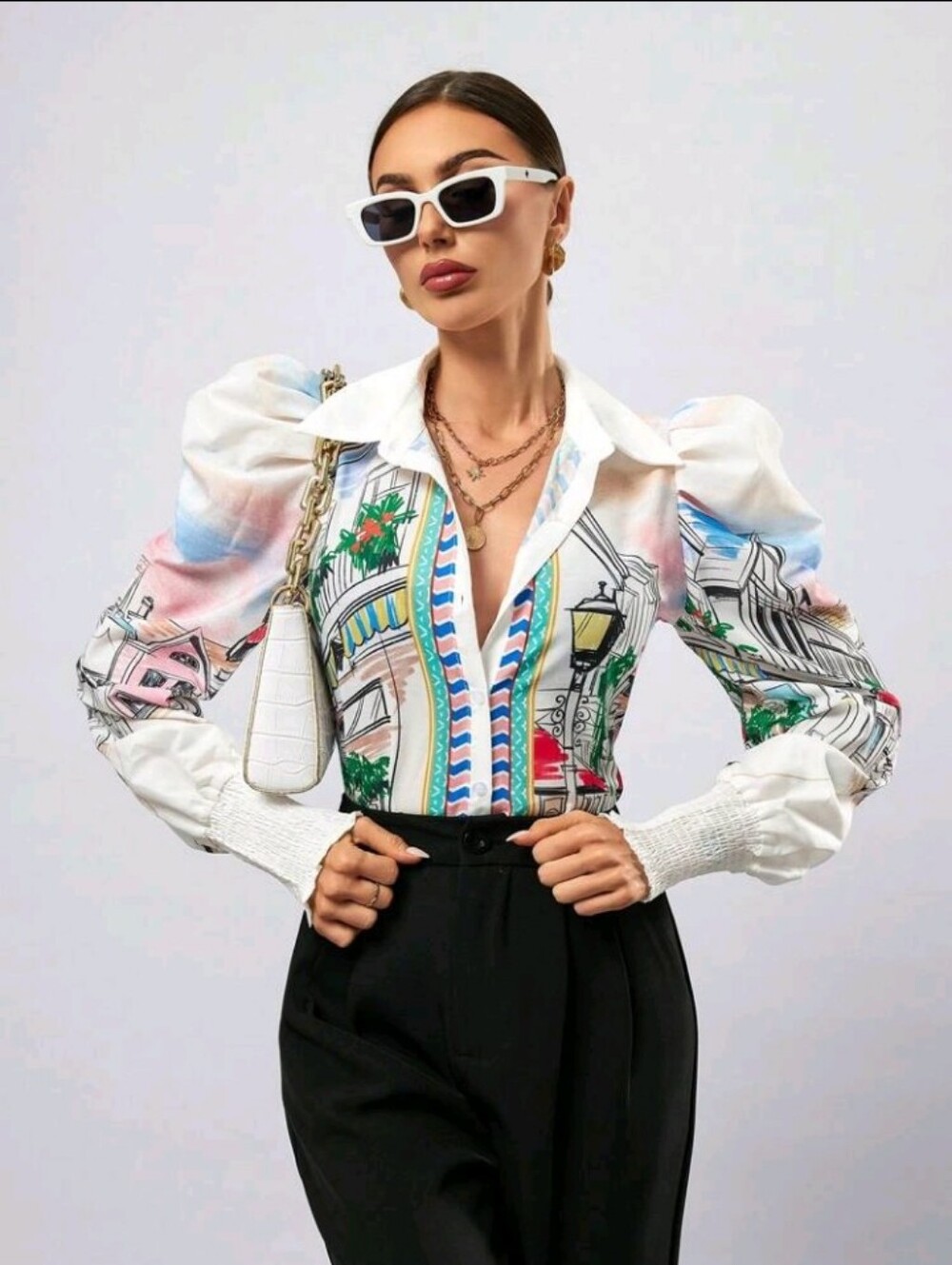 Painting Print Button Down Long Sleeve Shirt Button Up Shirt Women